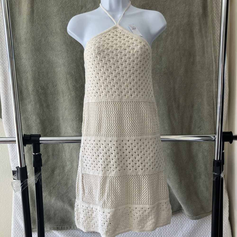 NWT Old Navy Halter Crochet Dress Small White Boho Tassel Festival Mini Bridal‎